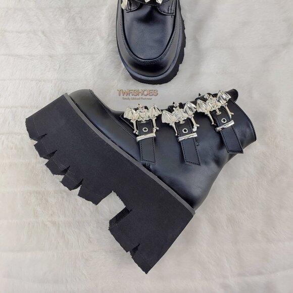 Demonia Shoes - Ashes Bat Buckle 3.5" Platform Goth Punk Boots Restocked